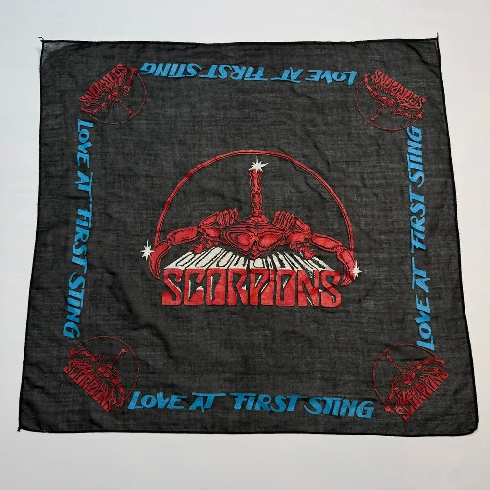 Vintage Scorpions Bandana Love at First Sting 1984 Rock Band Black Red Blue